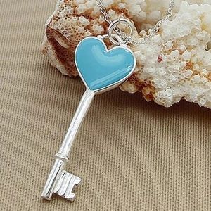 New Sterling Silver and Turquoise Heart Key Necklace 925 Stamped